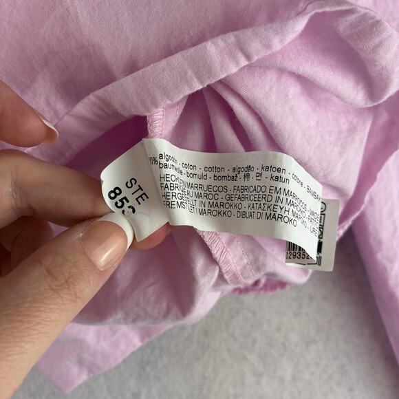 ZARA Pretty In Pink Back Bow Cropped Top Blouse Bell Sleeve Cotton Women’s Small - Picture 4 of 9
